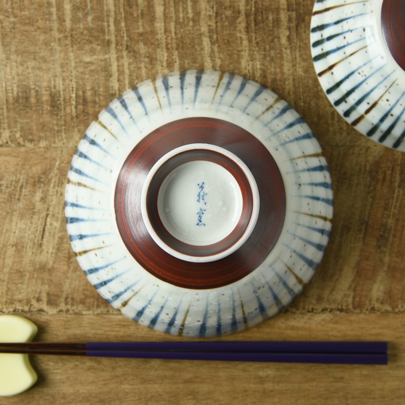Japanese stripe pattern rice-bowl 刷毛巻十草 丸型