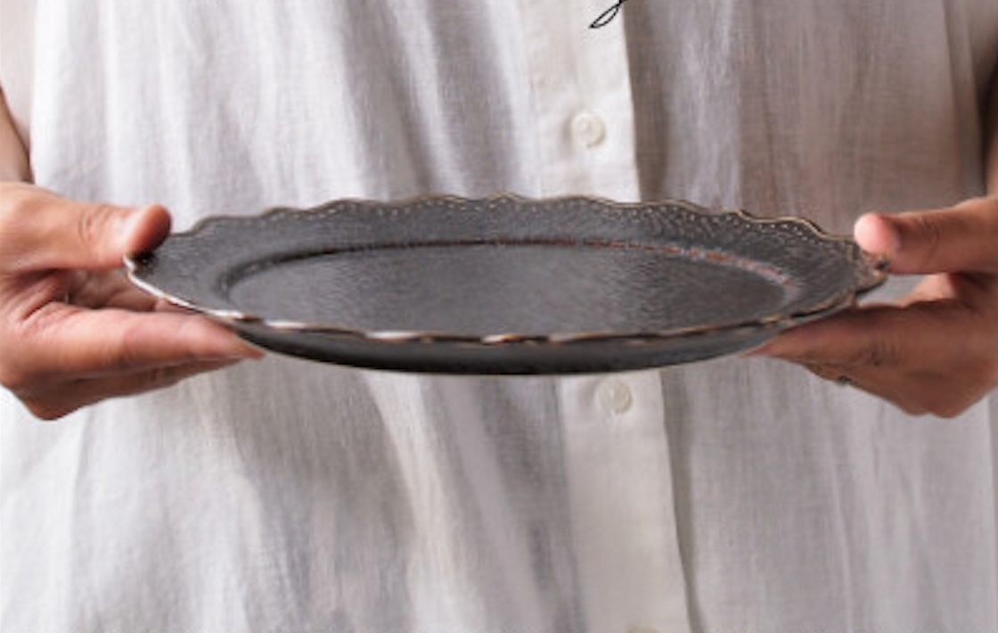 Minoyaki Omnis Iron gray lace plate