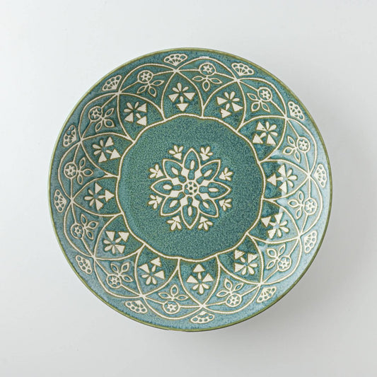 Emerald Elegance: Artisanal Japanese Porcelain Dinner Plate (Green)