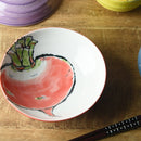 Artisanal Japanese Hand-Painted Veggie Shallow Bowl Collection (red turnip/paprika/eggplant/ radish)