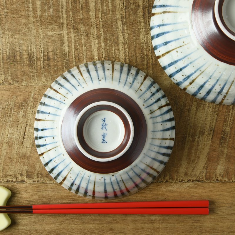 Japanese stripe pattern rice-bowl 刷毛巻十草 丸型