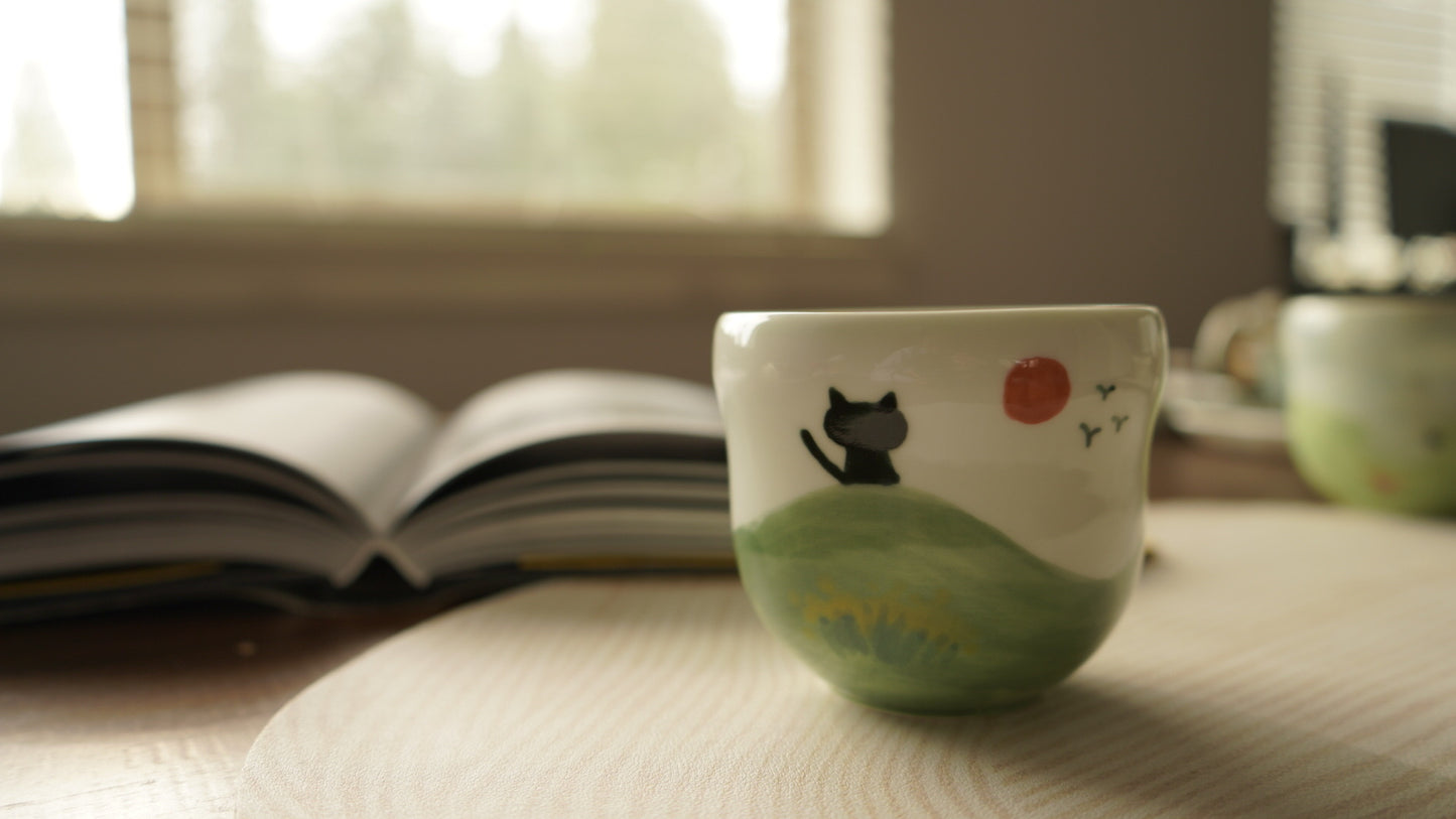 Handmade Tea Cup- Sunset Cat