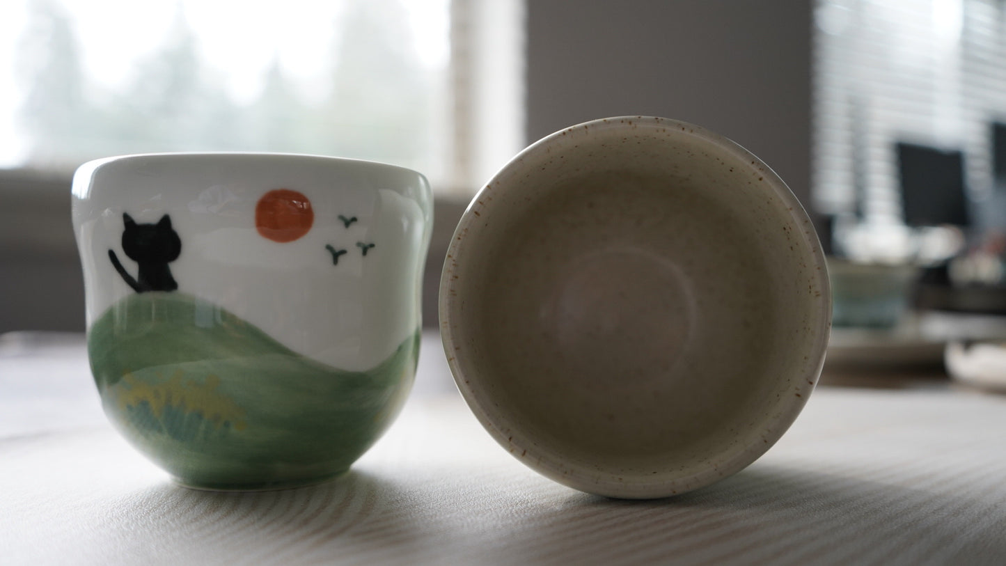 Handmade Tea Cup- Sunset Cat