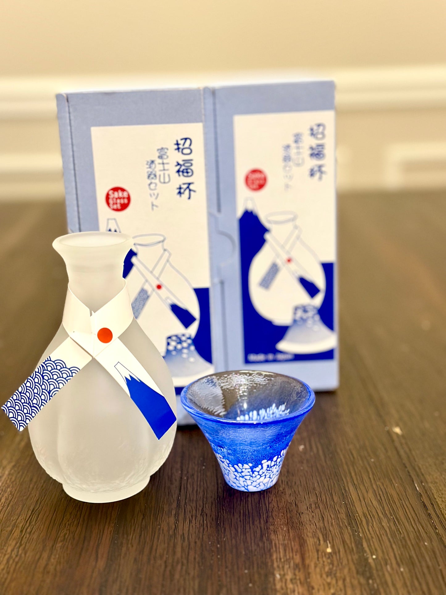 Lucky Cup Mt. Fuji Sake Set [Made in Japan, Handmade Glass] Toyo Sasaki Glass