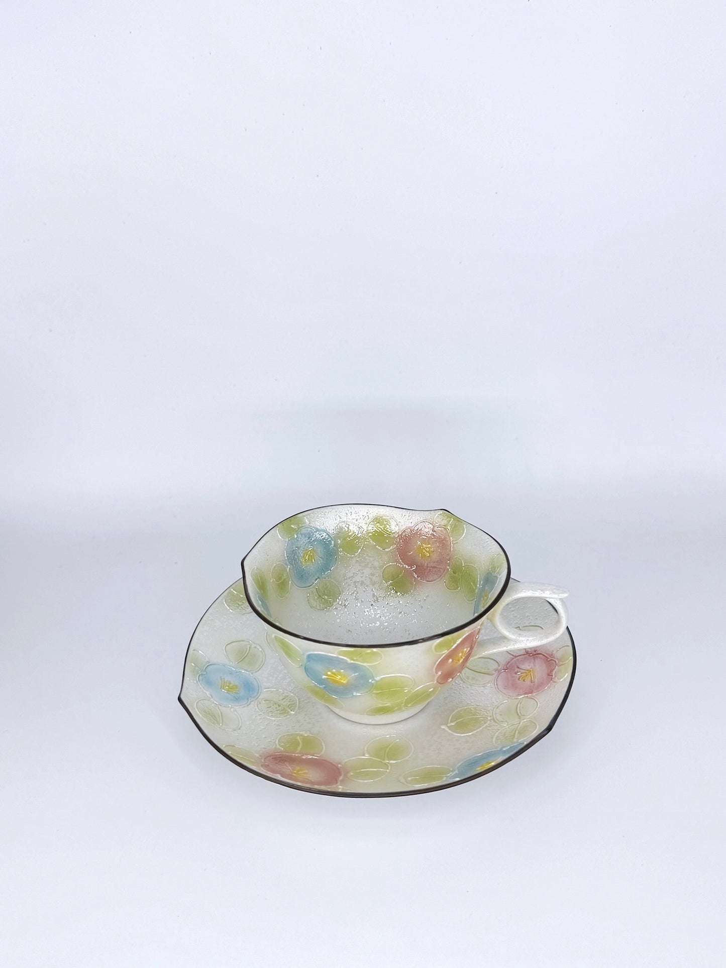Aritayaki Buzangama Handcrafted amellia pearl glaze coffee cup and saucer