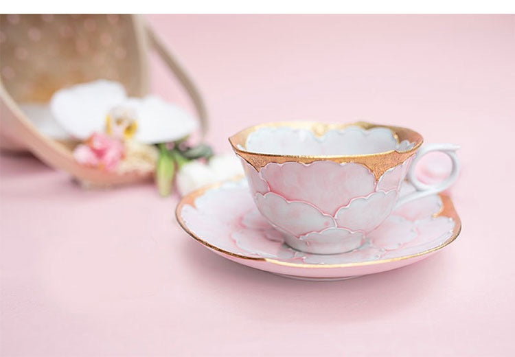 Aritayaki Buzangama Handcrafted Peony Cup and Saucer