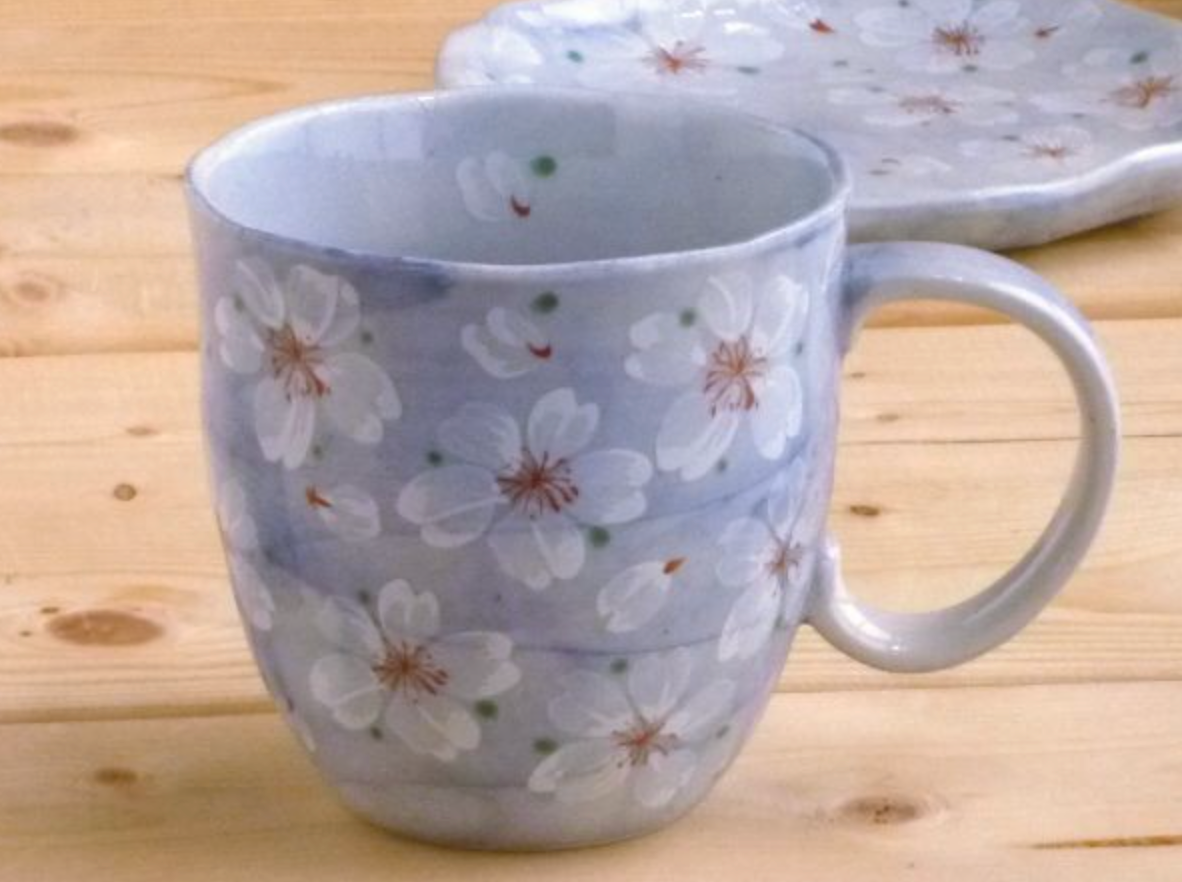 Yayoi Flower Mug Cherry Blossom Mino Ware Made in Japan Pink/Blue