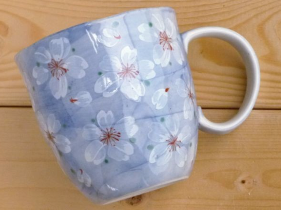 Yayoi Flower Mug Cherry Blossom Mino Ware Made in Japan Pink/Blue