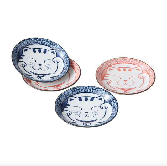 Lucky Cat Small Plate Sauce Dish Gift Set 日本製 美濃焼