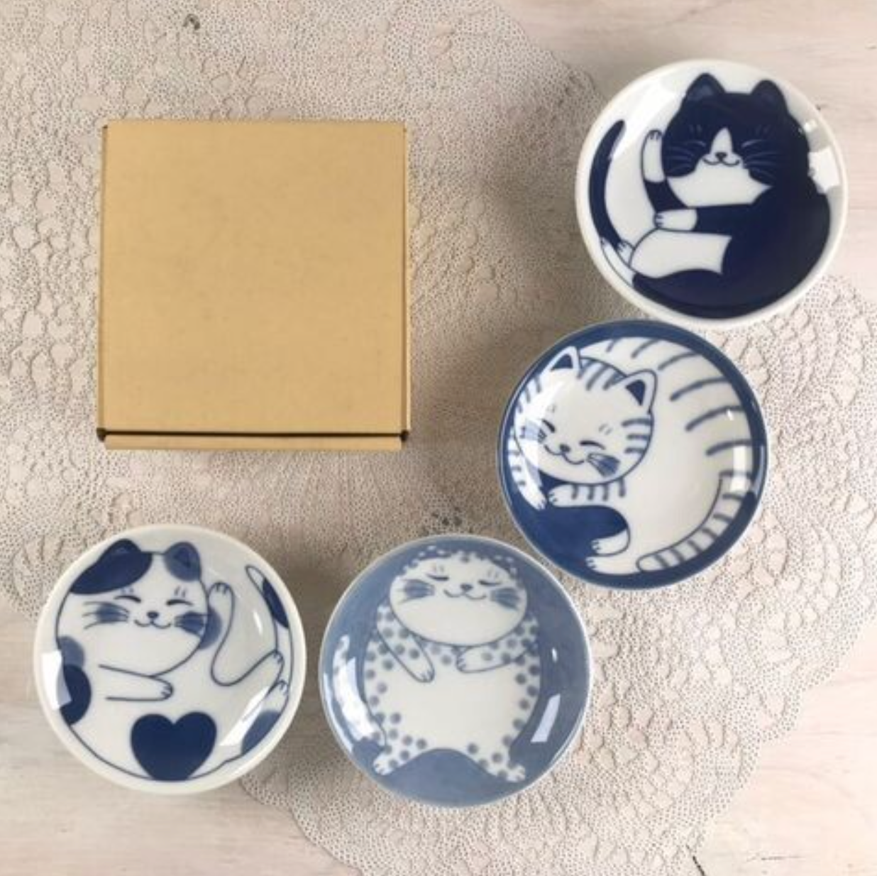 Nekogura Bean Plate Sauce Dish Gift Set 日本製 美濃焼