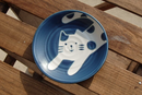 Blue Moon Cat Plate 14cm Made in Japan, Mino Ware