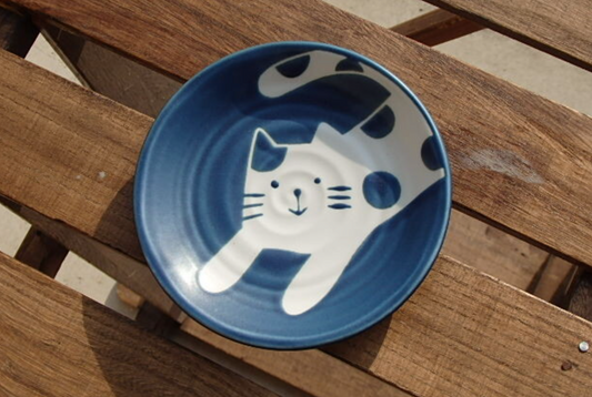Gokigen Cat 14cm Plate Made in Japan, Mino Ware